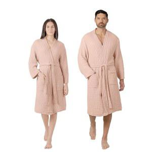 컴피 컵스 100% 코튼 머슬린 목욕 가운 - 스파 또는 라운지를 위한 포켓과 벨트가 있는 4겹 흡수 로브