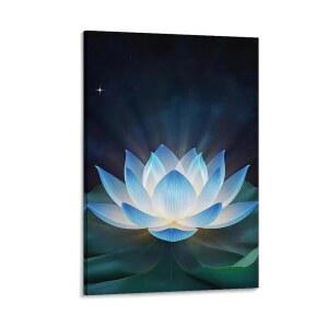 릴리 패드 캔버스 아트 위의 자이언트 블루 프린트 거실 벽 24x36인치(60x90cm) 2 - 장식 대형 로터스, 스타일의 밤하늘 프레임