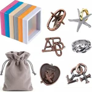 성인 및 노인을 위한 리치구스 6PCS 메탈 브레인 티저 퍼즐 도전적인 링과 3D 마인드 세트 디스플레이