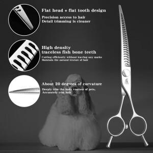 전문 애완 동물 손질 가위 벤딩 매직 7.25 인치 테디 헤어 컷 날카로운 물고기 뼈 VG10 강철