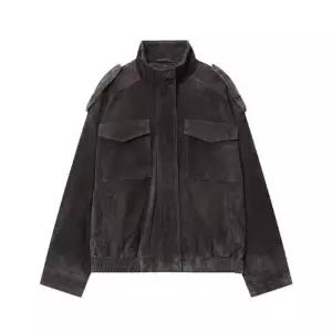 여성용 자켓 프렌치 세무 질감 가죽 코트 OP1