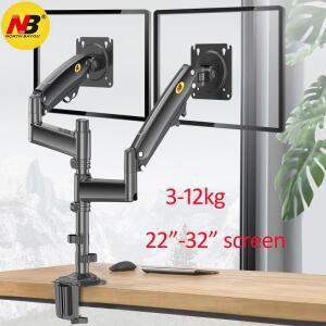 NB NEW H180 22-32 가스 스프링 듀얼 모니터 데스크 홀더 암 풀 모션 LCD TV 마운트 2-12kg 인체공학적 롱