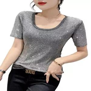 라인댄스 상의 반짝이 라틴댄스복 티셔츠 스팽글 댄스티