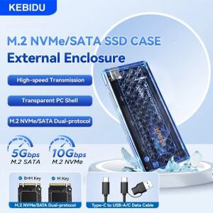KEBIDU RGB M2 NVMe PCIE SSD 케이스 NGFF SATA 인클로저 10Gbps to USB 투명 하드 드라이브 (M 키 M&B 키