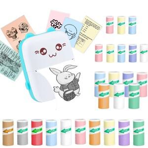 컬러 스티커가있는 미니 열전 사 프린터 사진 인쇄 용지 BT 200 인치 당 점 무선 프린터 USB 케이블 저널