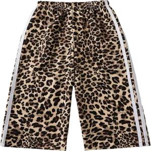 고글리터 걸스 레오파드 치타 프린트 바지 헐렁한 동물 와이드 레그 스웨트 팬츠 Y2K 보우 하이 웨이스트
