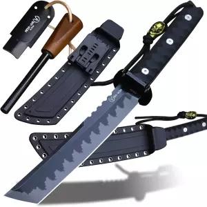BA-KOR 15.8인치 풀탕 일본식 야외용 칼 - 8mm DC53 스틸 나일론 섬유 손잡이 시즈 헌팅 서바이벌 나이프+