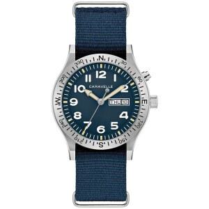 카라벨 바이 불로바 남성 쿼츠 워치 빈티지 라이트 업 블루 나일론 스트랩 블루 다이얼 요일/날짜 스타일: 43C126