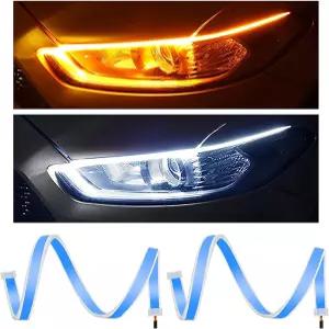 TOPKU LED 라이트 스트립 2Pcs 18인치 DRL 화이트 앰버 헤드라이트 표면 튜브 주간 주행등 방수 스위치백