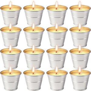 시트로넬라 캔들 야외 16팩, 파티오용 작은 깡통 2온스, 오일이 함유된 내추럴 소이 왁스 캔들, 뒷마당, 정원, 데크, 캠핑, 여름 파티를 위한 총 연소 시간 160시간