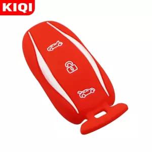 KIQI 실리콘 키 커버 원격 Fob 포켓 테슬라 모델 S 3 X 케이스 홀더 75D 90D P100D 체인 자동차 스타일링