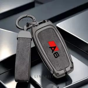 아우디 A6 S6 RS6 C5 C6 C7 4F S라인 차량용 아연 합금 가죽 키 케이스 커버 쉘 보호 키체인 가방 자동차