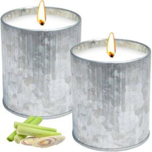 시트로넬라 캔들 야외, 각각 2팩 8온스, 오일이 함유된 내추럴 소이 왁스, 60시간 동안 지속되는 연소 시간, 파티오, 정원, 데크, 뒷마당, 캠핑, 여름밤을 위한 실버 틴 세트