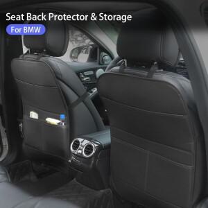 PU 가죽 카시트 뒷면 보호대 발차기 방지 패드 보관함 정리함 포함 BMW 호환 F30 G20 X3 G01 G02 F15 G05 G