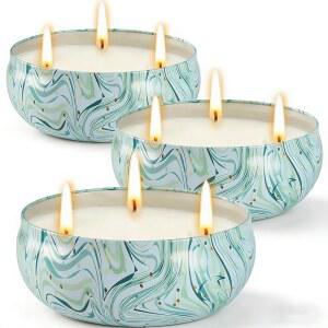시트로넬라 캔들 야외, 12온스 대형 3윅 세트 3, 240시간 총 연소 시간, 파티오, 뒷마당, 캠핑, 데크, 정원, 여름 파티를 위한 오일이 함유된 내추럴 소이 왁스