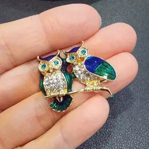 부엉이 큐빅 브로치 행운 재물운 코트 가방 장식 배지 악세사리