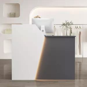 카운터 프론트 데스크 LED 조명 접수실 테이블 잠금 서랍 포함 현대적인 수납 캐비닛 및 키보드 트레이