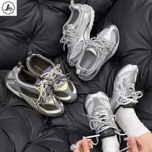 [애슬릿] 키높이 운동화 메탈릭 콤비 레이스업 가죽 단화 3cm