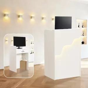 카운터가 있는 리셉션 데스크 LED 조명과 잠금식 서랍이 소형 모던 프론트 로비용 흰색 테이블 뷰티 살롱