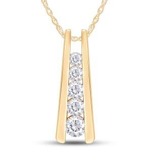 1.25 캐럿 랩 18인치 체인으로 스털링 실버 주얼리 위에 14 000 골드의 모이산나이트 또는 랩 그로운 다이아몬드 파이브 스톤 저니 바 펜던트 목걸이 제작 그녀를 위한 선물