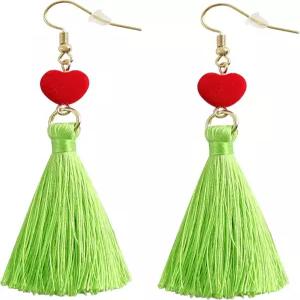 여성용 크리스마스 댕글 귀걸이 그린 몬스터 영감 레드 하트 녹색 태슬 할로윈 의상 장식 액세서리