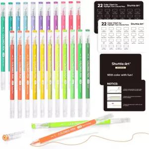 셔틀 아트 컬러 펜 22가지 하이라이트 톤 귀여운 저널 0.6mm 고급 포인트 젤 블랙 페이퍼 글쓰기 드로잉