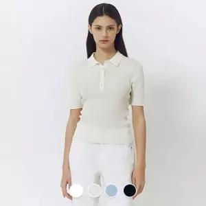 지오다노 여성 여름 슬림핏 립 골지 폴로넥 반팔 카라 니트 스웨터 356529 205290