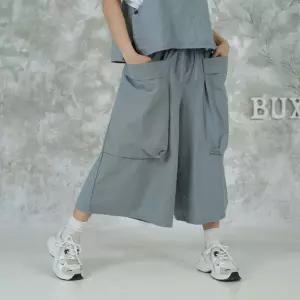 벅시루 여성 리빌드 면 워싱 여자 여름 밴딩 7부 큐롯 와이드팬츠