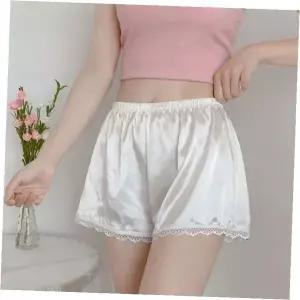 여성 홈웨어 레이스 트리밍 새틴 반바지 실크 터치 속바지 잠옷 하의 편안한