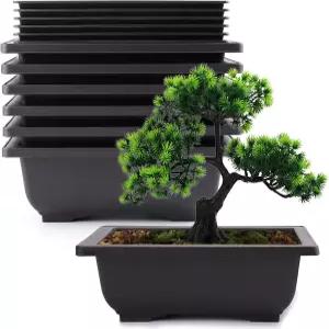 예스랜드 6팩 분재 트레이닝 포트 - 메쉬 내장 9인치 클래식 심습 트레이 플라스틱 사각 냄비 및 식물