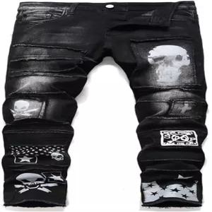 칭톈주신시케지유샹공시 남성 청바지 찢어진 슬림핏 블랙 스키니 패션 데님 진 팬츠 내구성 있는 바이커