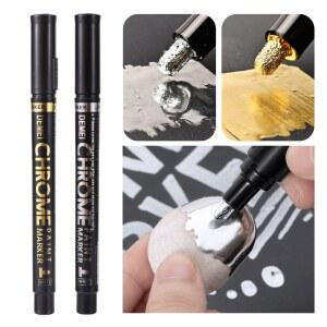 호환 1Pc 크롬 미러 마커 펜 DIY 반사 2 액체 페인트 펜 골드 실버 마커 자동차 스타일링 목재 플라스틱 스톤 아트 공예품