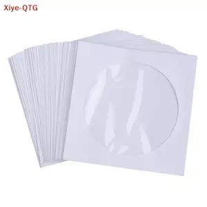 새로운 50PCS 12.5CM CD DVD 디스크 종이 슬리브 봉투 보관 투명 창 케이스 플랩 흰색 접힌 가방