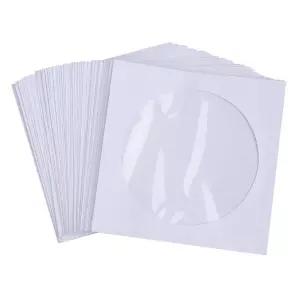 CD DVD 디스크 종이 슬리브 봉투 보관 투명 창 케이스 플랩 흰색 접이식 가방 12.5cm 10 개 50