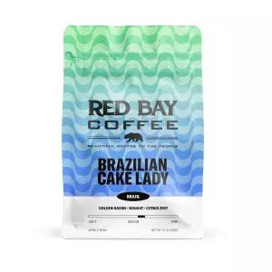 레드 베이 커피 브라질 케이크 레이디 - 미디엄 로스트 원두 홀 빈 10온스 리셀링 가능한 파우치