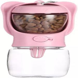 사료 용기가 있는 반려묘 강아지 여행용 물병 디스펜서 야외 산책용 휴대용 반려견 분홍색 350ml/12온스