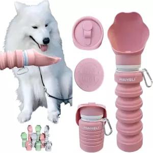 휴대용 개 물병 접이식 실리콘 보울 스퀴즈 누수 방지 여행용 정수기 225？550ml 핑크색