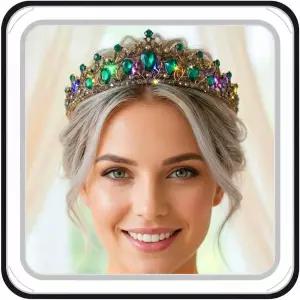 브리쇼 라이트 업 블랙 코스튬 퀸 크라운 풀 커버 코스프레 코로나 할로윈 프롬 여성용 헤드밴드 그린