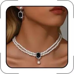 메졸 진주 목걸이 및 귀걸이 여성용 세트 무도회 결혼식 생일 신부 들러리 의상 액세서리용 가짜 화이트