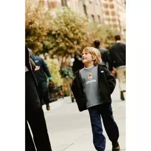 ZARA 페이크 시어링 후드 점퍼 - 다크 앤트러사이트 그레이