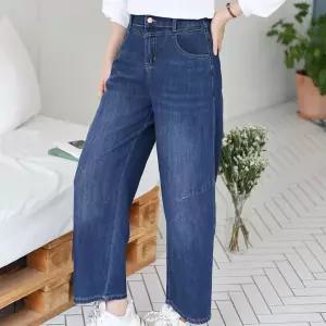 [시즌오프]빅사이즈 가을옷 뒷밴딩 절개 캣워싱 통 청바지_5