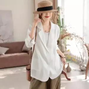 EAMT 봄 여자 투버튼 정장 코트 솔리드 오버핏 상의 YJ1