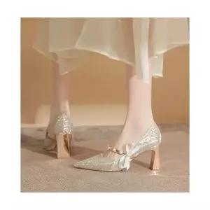 여자 하이힐 슈즈 초우절기 힘들지 않은 통굽힐 메인 웨딩드레스 프렌치 크리스털 신부 들러리 냥 BE5