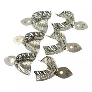 6pcs 키트 - 독일 스테인리스 스틸 오토클레이브 안전 틀니 인상 트레이 천공 디자인 상하 쌍 S M L