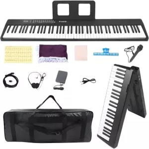 얌큐트 전자 피아노 키보드 접이식 이중 어 표기 충전식 내장 200톤 미디 기능 지속 페달 보관 가방 음악