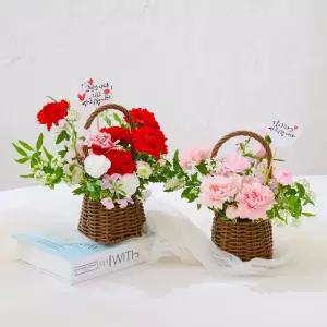 카네이션 생화 소형 꽃바구니 만들기 DIY 체험 키트 라탄바구니