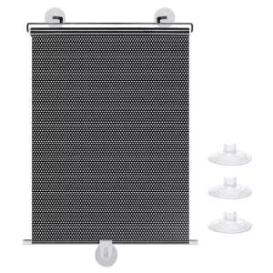 3개의 흡입 컵이 있는 드릴 리트랙터블 롤러 윈도우 음영 없음, 가정용 침실 자동차용 블랙 암막 블라인드 임시 커버 커튼(49.21 L 15.75 W, 도트)