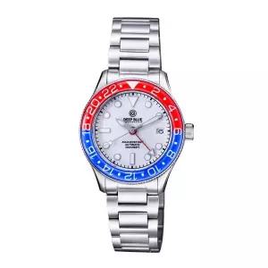딥 블루 아쿠아 다이버 GMT 오토매틱 화이트 다이얼 남성용 40mm 시계 935773