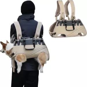 대형견용 반려견 배낭 캐리어 - 6포인트 안전 시스템 오토바이 하이킹 서핑을 위한 방수 및 반사 설계가 포함된 핸즈프리 반려동물 여행 팩(카키색 소형) Khaki Small