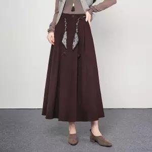 치마 여성 롱 가을 캐주얼 스카프 플리츠 벨트 슬림핏 OP3